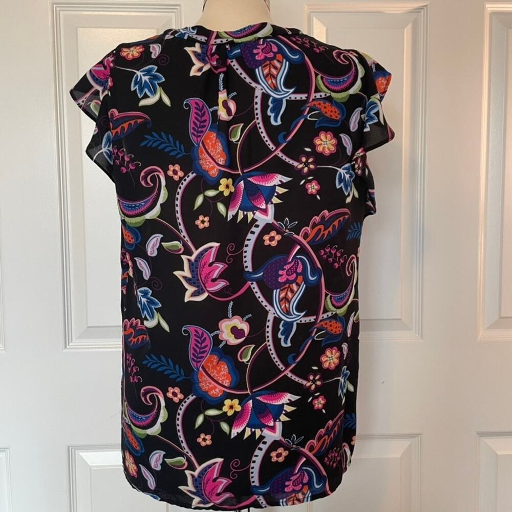 Philosophy Floral V-neck Cap Flutter Sleeve Blouse Womens Medium - Picture 4 of 7